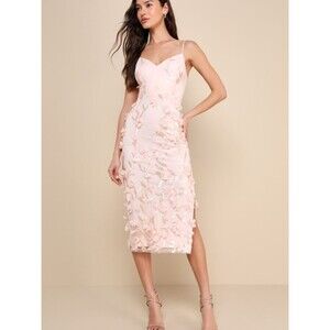 NWT Lulus Limitless Adoration Blush Pink Midi Dress XXL Embroidered 3D Floral